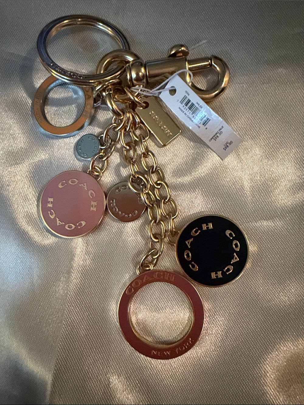 Coach Gold-Tone Multi Charm Key & Card Holder with Pink and Black Accents - Picture 2 of 3
